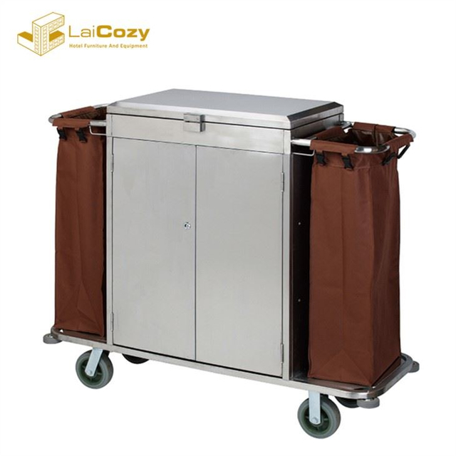 Commercial Steel Hotel Housekeeping Cart Trolley with Lock Door