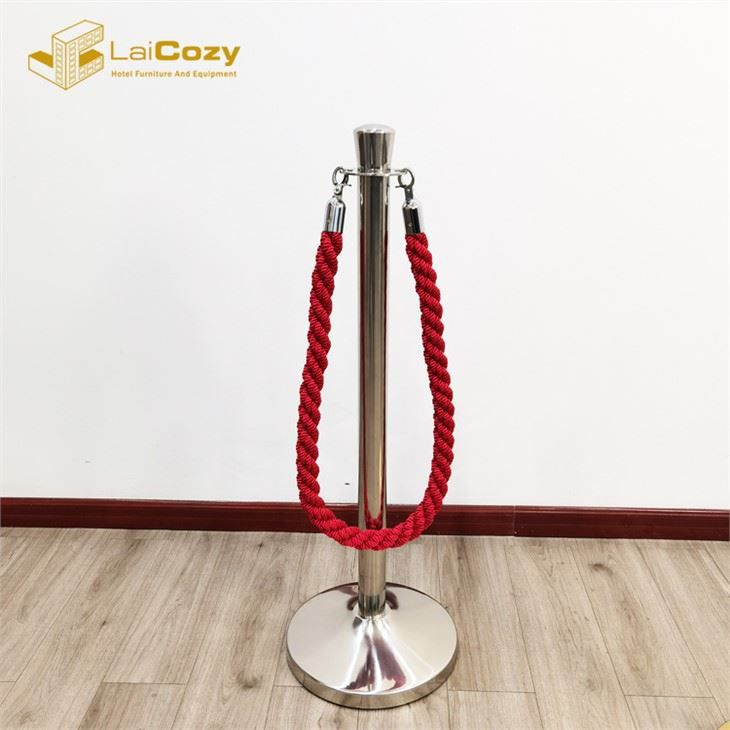 Hotel Outdoor Brushed Stainless Steel Crowd Control Stanchion Post with Rope