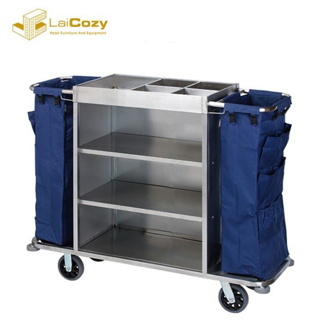 Wholesale Hotel Supply Stainless Steel Housekeeping Linen Trolley Cart