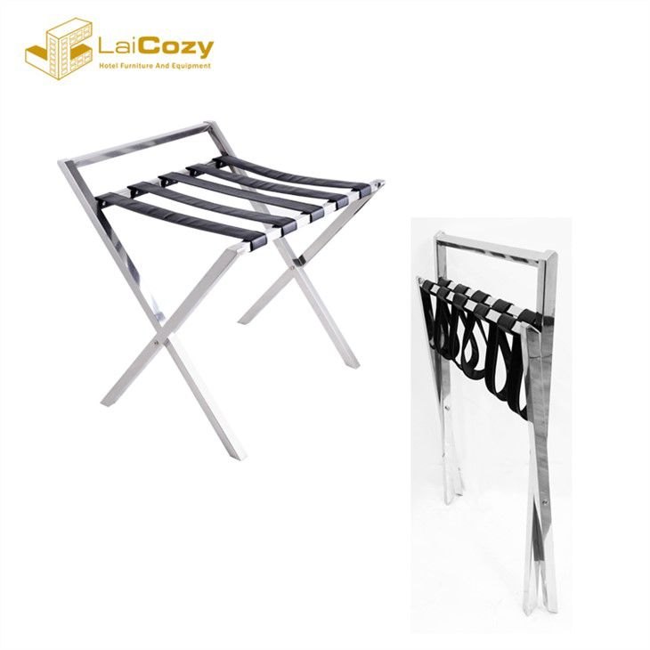 Luxury High Back Hotel Furniture Suitcase Stainless Steel Luggage Rack