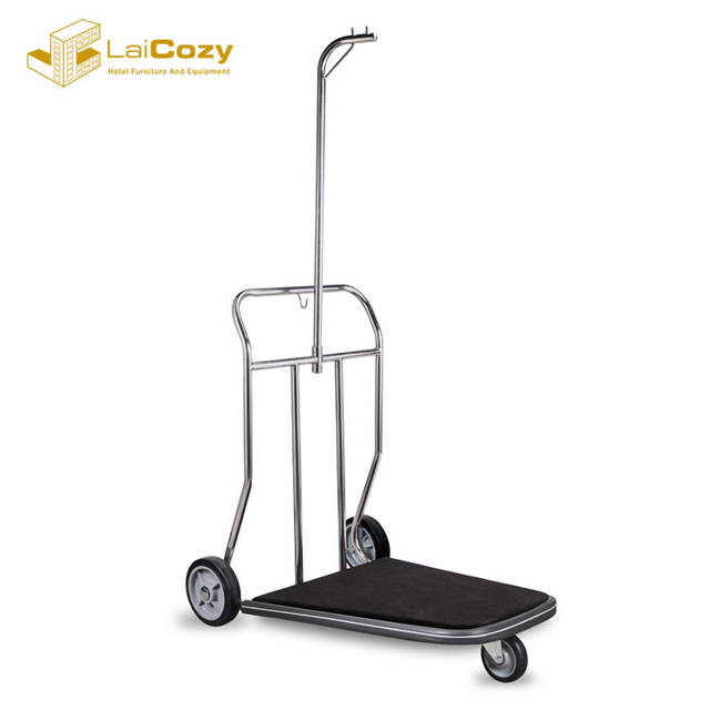 Hotel Lobby Brushed 304 Stainless Steel Bellman Suitcase Hand Truck Trolley