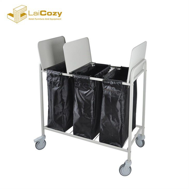 Hotel Linen Housekeeping Foldable Stainless Steel Laundry Cleaning Trolley 