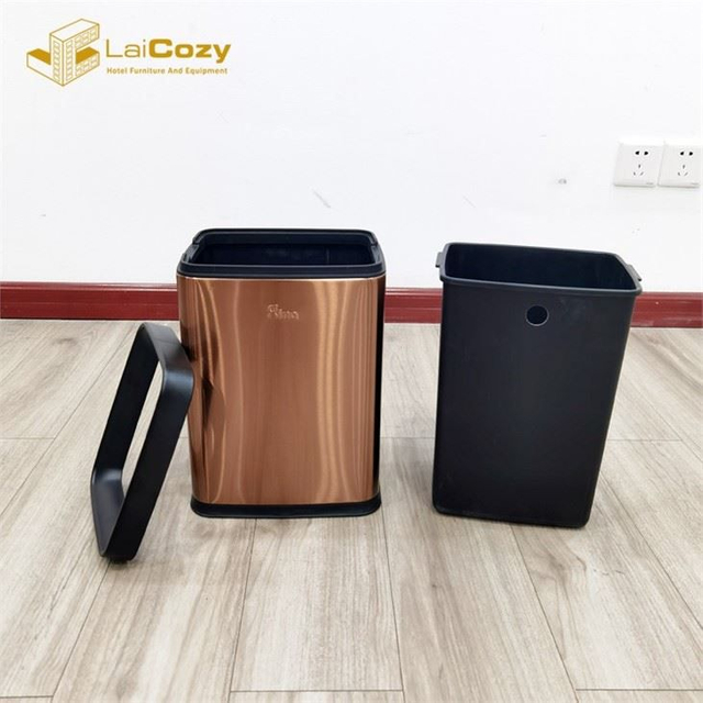Direct Factory Rose Gold Plastic Hotel Bedroom Dustbin Storage Waste Bin