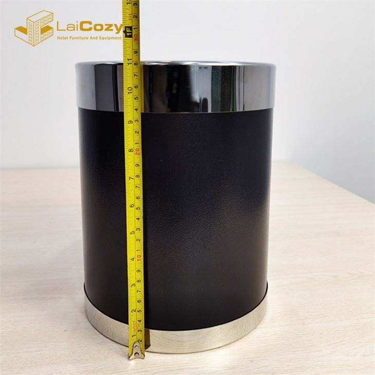 Black Painted SS Trash Can Hotel Room Round Dustbin
