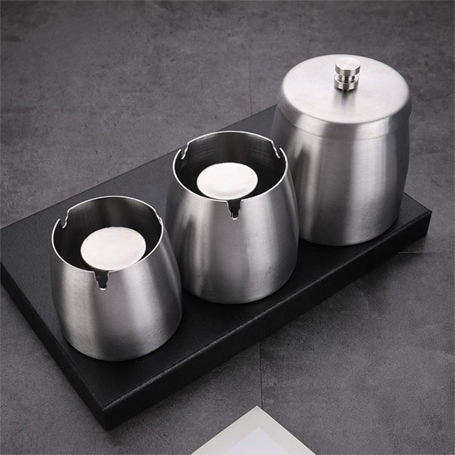  Brushed Stainless Steel Smoking Windproof Ashtray with Lid