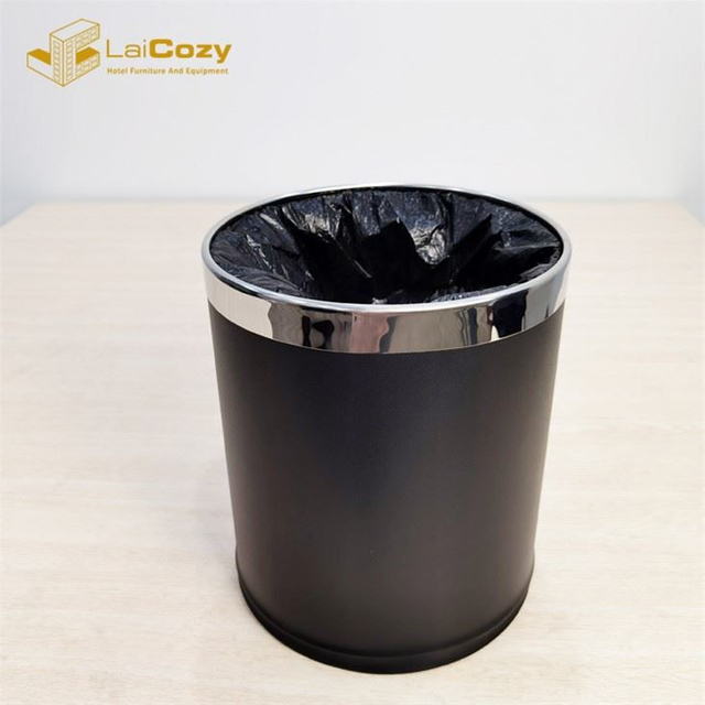 Double Layers Stainless Steel Top Ring Hotel Guest Room Dustbin