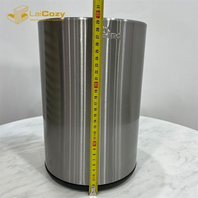 Hotel Bathroom Polished Stainless Steel Cylindrical Waste Bin 