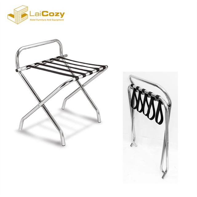 Hotel Bedroom Folding Luggage Rack Chromed Metal Suitcase Holder Shelf 