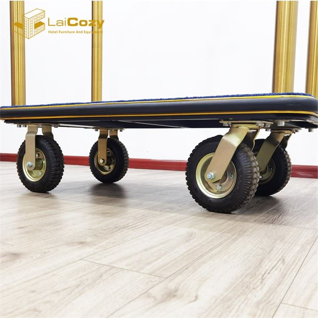 Hotel Lobby Titanium Gold 304 Stainless Steel Bellman Luggage Trolley