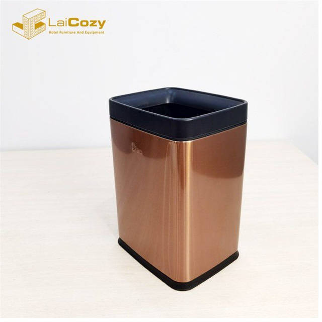 Hotel Guest Room Rose Gold Plastic Dustbin Trash Can