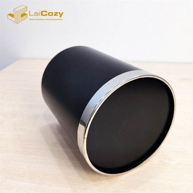 Black Painted SS Trash Can Hotel Room Round Dustbin